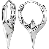 Men Women Stainless Steel Huggie Hinged Hoop Earrings, Spike Irregular Star Cross, 1 Pair