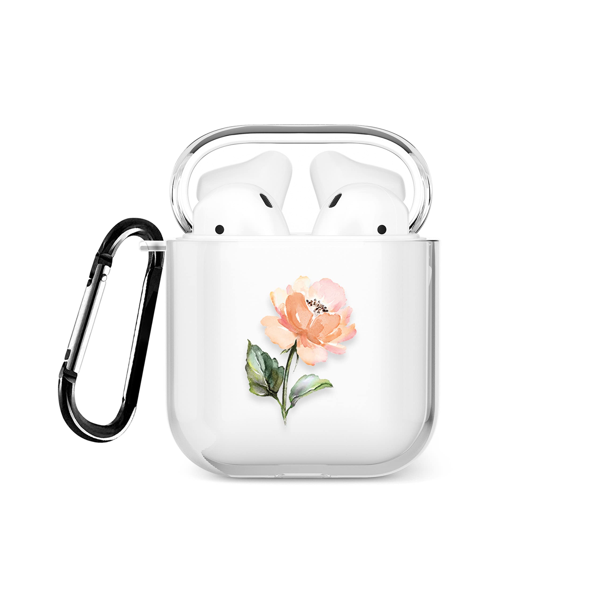 Tirita Case Compatible with Apple AirPods 1st & 2nd generation Support Wireless Charging with Carabiner, Front LED Visible [08- Floral Pink Wild Roses]