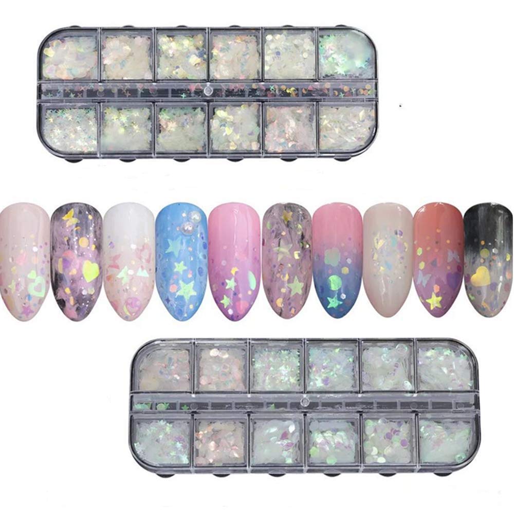 24 Small Boxes Glitter Sequins Ultra-thin Nail Glitter Nail Studs for Nail Art Supplies Manicure Accessories DIY Craft