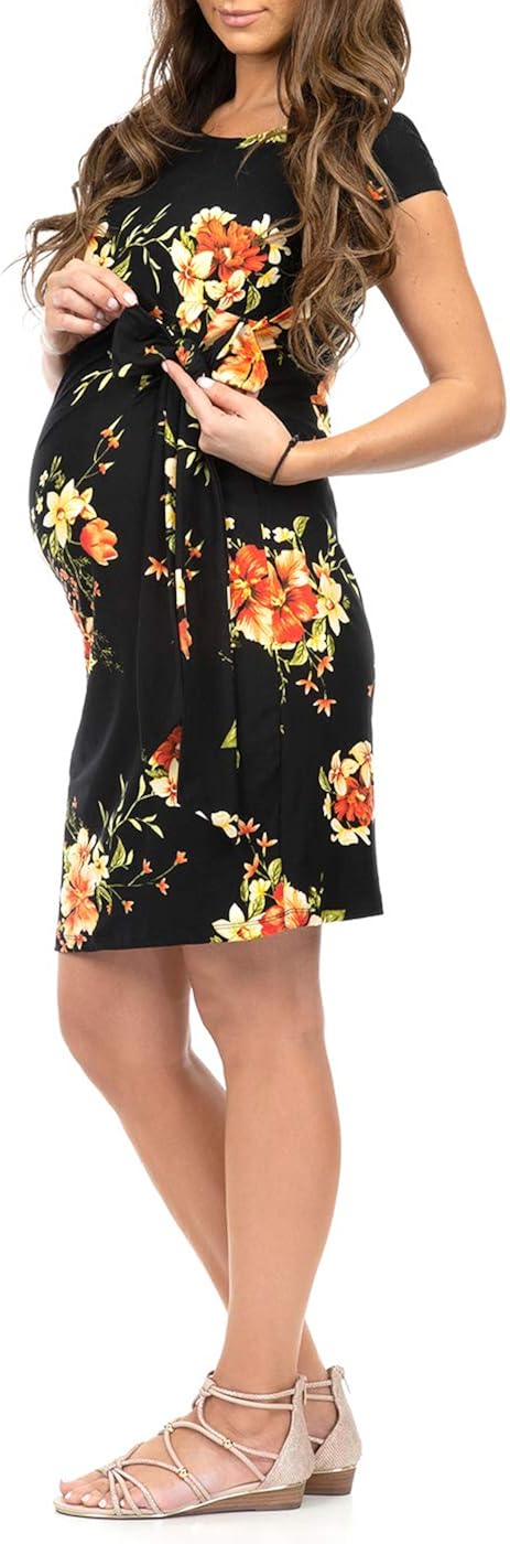 Mother Bee Maternity Women's Maternity Side Ruched Dress with Belt at  Women’s Clothing store
