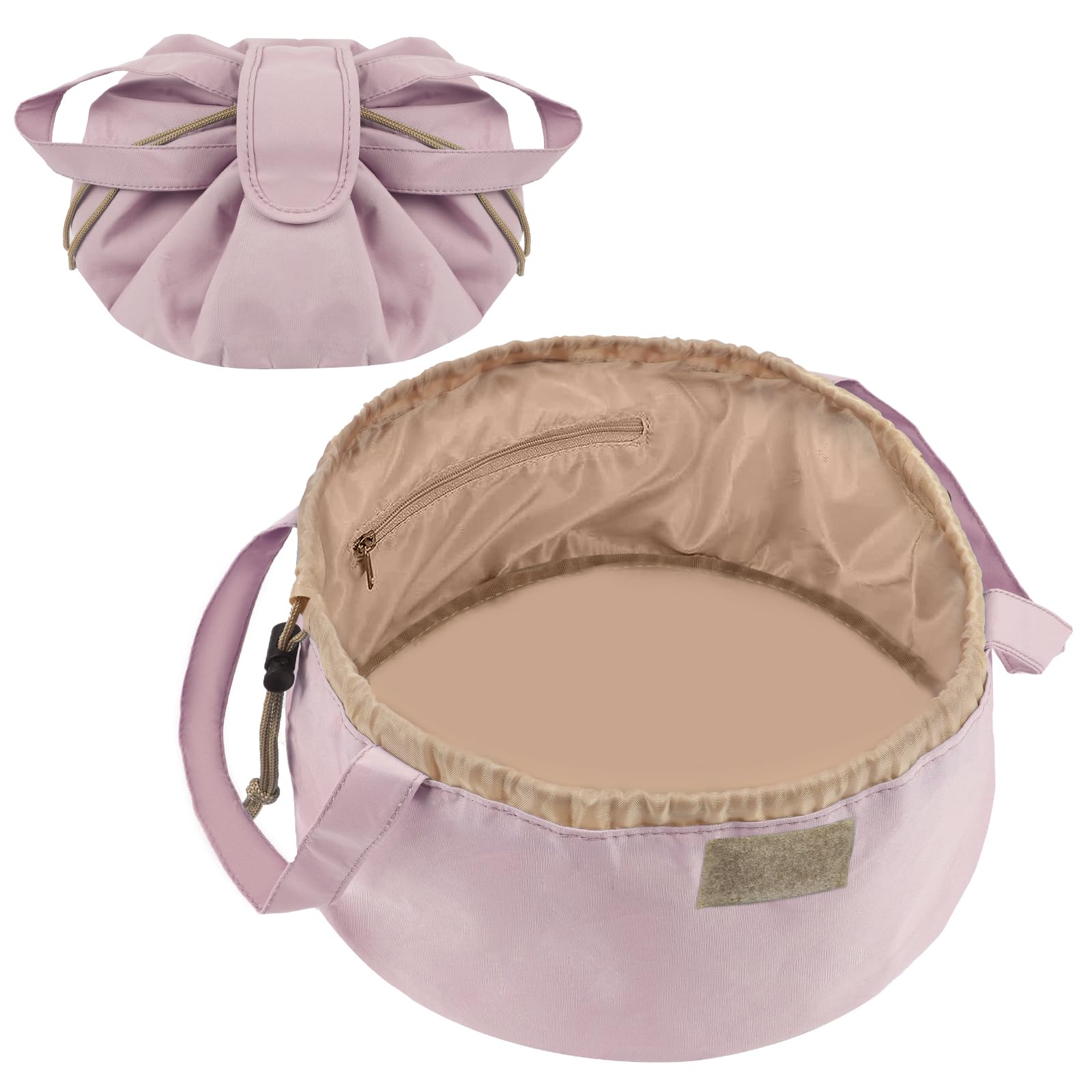 URAQT Large-Capacity Travel Cosmetic Pouch, Portable Quick Pack Lazy Drawstring Make Up Bag for Daily Use, Magic Cosmetic Bag with Small Pocket for Women (Pink)