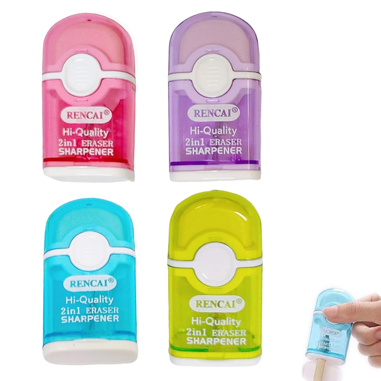4-in-1 Candy Color Rubber and Sharpener with Pencil Container, Great for Students and Office Use