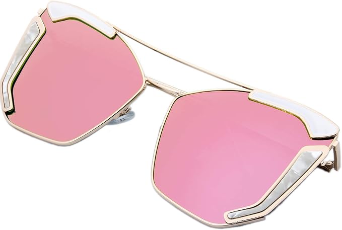 womens flat lens mirror metal frame oversized cat eye sunglasses