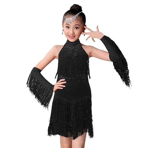Blaward Girl's Latin Dance Dress Sequin Tassel Skirt Sparkling