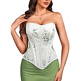ChiaoLezhee Women's Elegant Long Floral Corset, Boned Hourglass Lace-Up Bustier Tops for Renaissance & Going Out Fit 0-16
