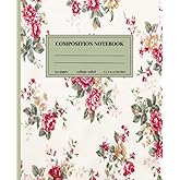 Vintage Floral Green Pink Composition Notebook - Aesthetic College Ruled Journal for Writing, Planning and Note-Taking, Perfect for School and Work | 7.5 x 9.25 in 110 Pages |