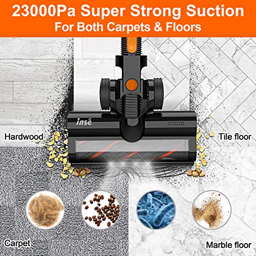 INSE Cordless Vacuum Cleaner, 23Kpa Strong Suction Stick Vacuum with 45min Max Long Runtime Detachable Battery, Extra… - Image 4