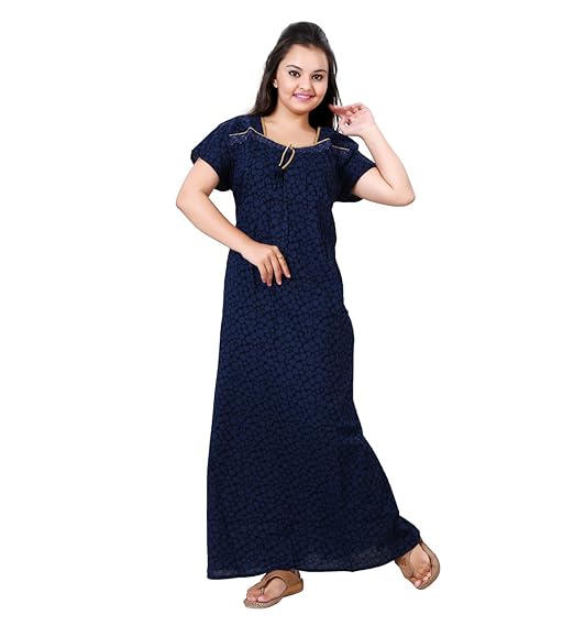Women's Cotton Feeding Nighty (VEER085, Blue, Free Size)