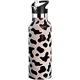 Xinvast Kids Water Bottle with Straw,Cow Print Bottle Vacuum Insulated Stainless Steel Travel Mugs Tumbler For Sport School Outdoor 20 oz