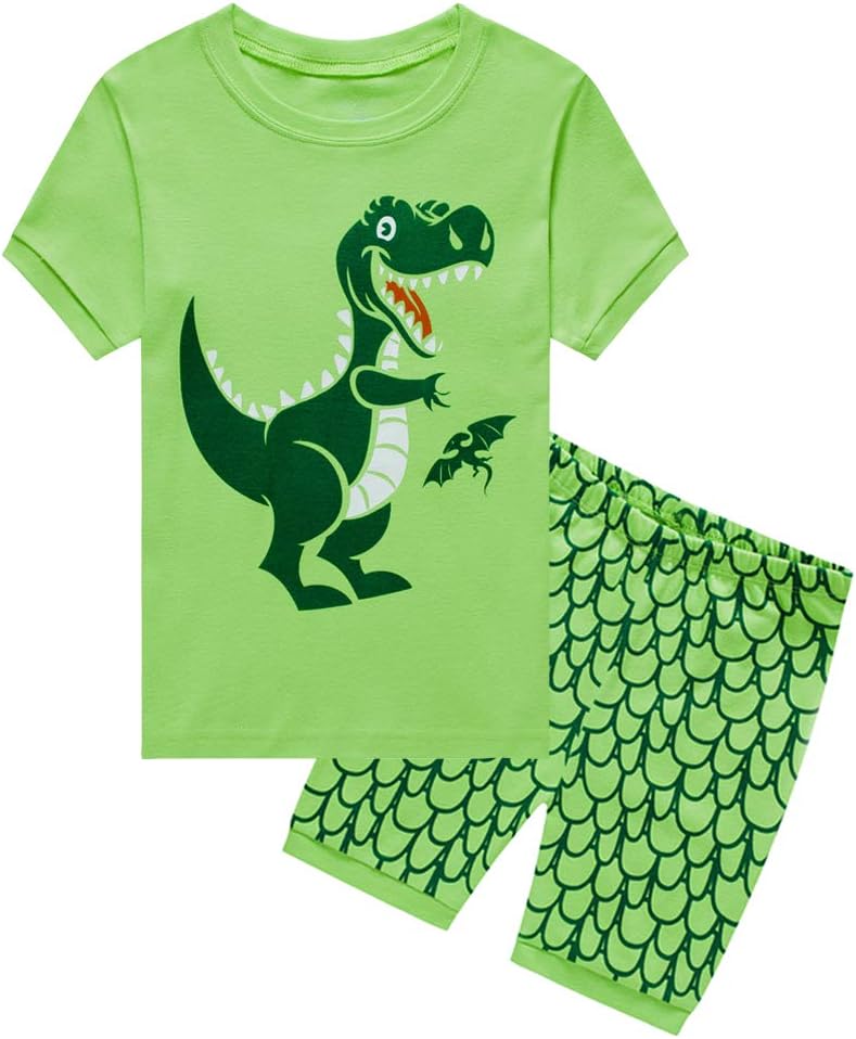 Little Boys Pyjamas Short Set Dinosaur Printed Kids Pajama Pjs Summer Toddler Cotton Sleepwear Tops Shirts & Pants Nightwear Children Outfit Age 2-7 Years