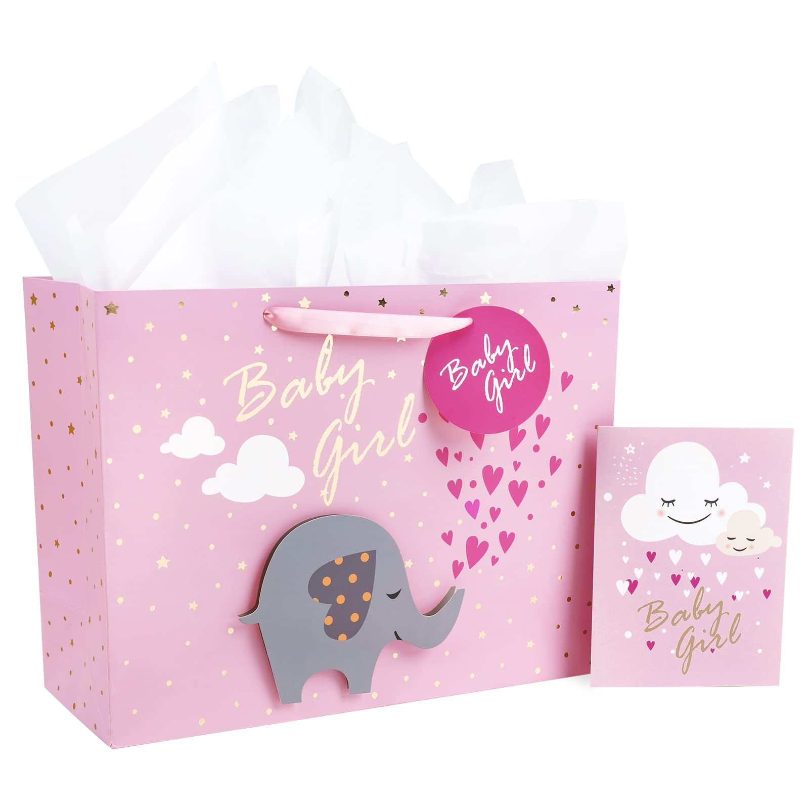 Loveinside Extra Large Gift Bag with Gift Card and White Tissue Paper - Baby Girl 3D Making Design - 40.7 × 15.3 × 30.5 cm