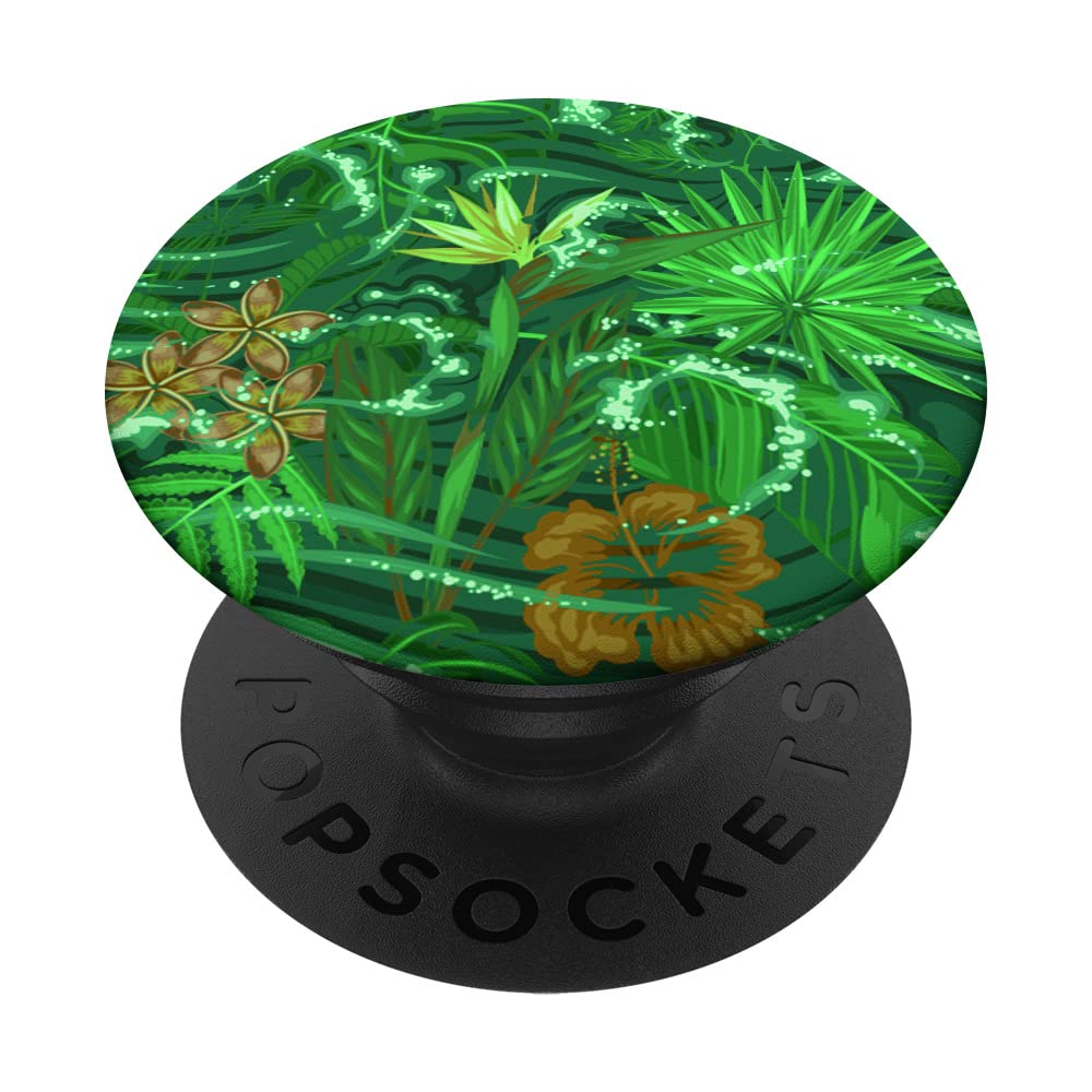 Muted Green Yellow Orange Tropical Watercolor Floral Blooms PopSockets Swappable PopGrip