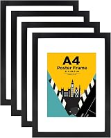 EGOFINE A4 Picture Frame 4 Set Solid Wood Black 21x29.7 cm with Mat