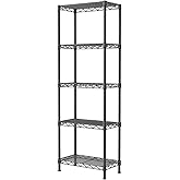 SINGAYE Metal Shelves Wire Shelving：Storage Rack Standing Units Shelf for Kitchen Laundry Bathroom Closet Organizers Pantry Narrow Mesh Adjustable 10" D x 16" W x 55" H Black