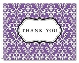 Damask - Purple- 36 Thank You Cards - Blank Cards - Gray Envelopes Included