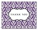 Damask - Purple- 36 Thank You Cards - Blank Cards - Gray Envelopes Included