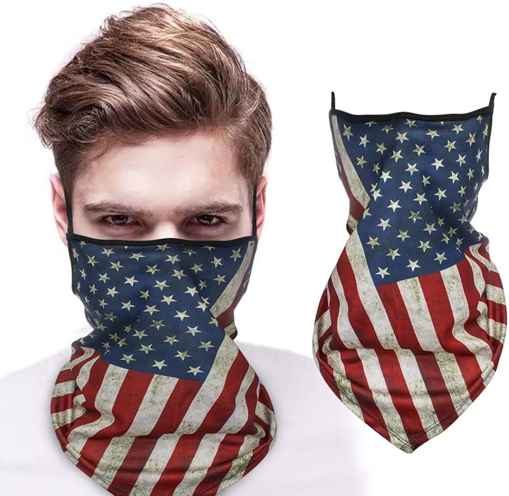 Bandana Face Mask with Ear Loops, UV Protection Face Cover American