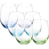 Vastto 18 Ounce Multicolor Stemless Wine Glass,Bell Shape,for Water,Beverage,Wine,Beer and Home Bar Collection,Set of 6 (Thre