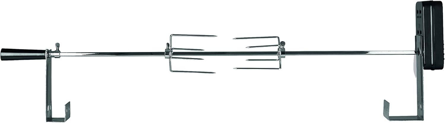 barbecook elektrischer Grill-Drehspieß-Set Edelstahl mit Motor 220-240-V universal einsetzbar inklusive 2 Fleischnadeln Gasgrill Rotisserie Zubehör, Silber, 68 x 13 x 9 cm