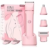 Bikini Trimmer for Women - 4 in 1 Electric Razors for Women, Waterproof Body Pubic Hair Electric Shaver for Womens, Replaceable Facial & Nose Hair Razor, Rechargeable Grooming Kit, Pink