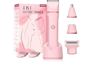 FREYARS Bikini Trimmer for Women - 4 in 1 Electric Razors for Women, Waterproof Body Pubic Hair Electric Shaver for Womens, Replaceable Facial & Nose Hair Razor, Rechargeable Grooming Kit, Pink