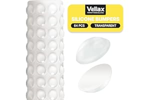 Vellax Cabinet Door Bumpers 64 Pcs - Clear Self Adhesive Pads, Cabinet Stoppers, Rubber Bumpers for Drawers, Cupboards, Cutting Boards, Glass Tops, Picture Frames, Kitchen Furniture (Hemispherical)