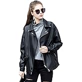 LY VAREY LIN Women Faux Leather Jacket Lapel Collar Motorcycle Zip Up Long Sleeve Motor Biker Short Coat Jacket