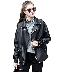 LY VAREY LIN Women Faux Leather Jacket Lapel Collar
