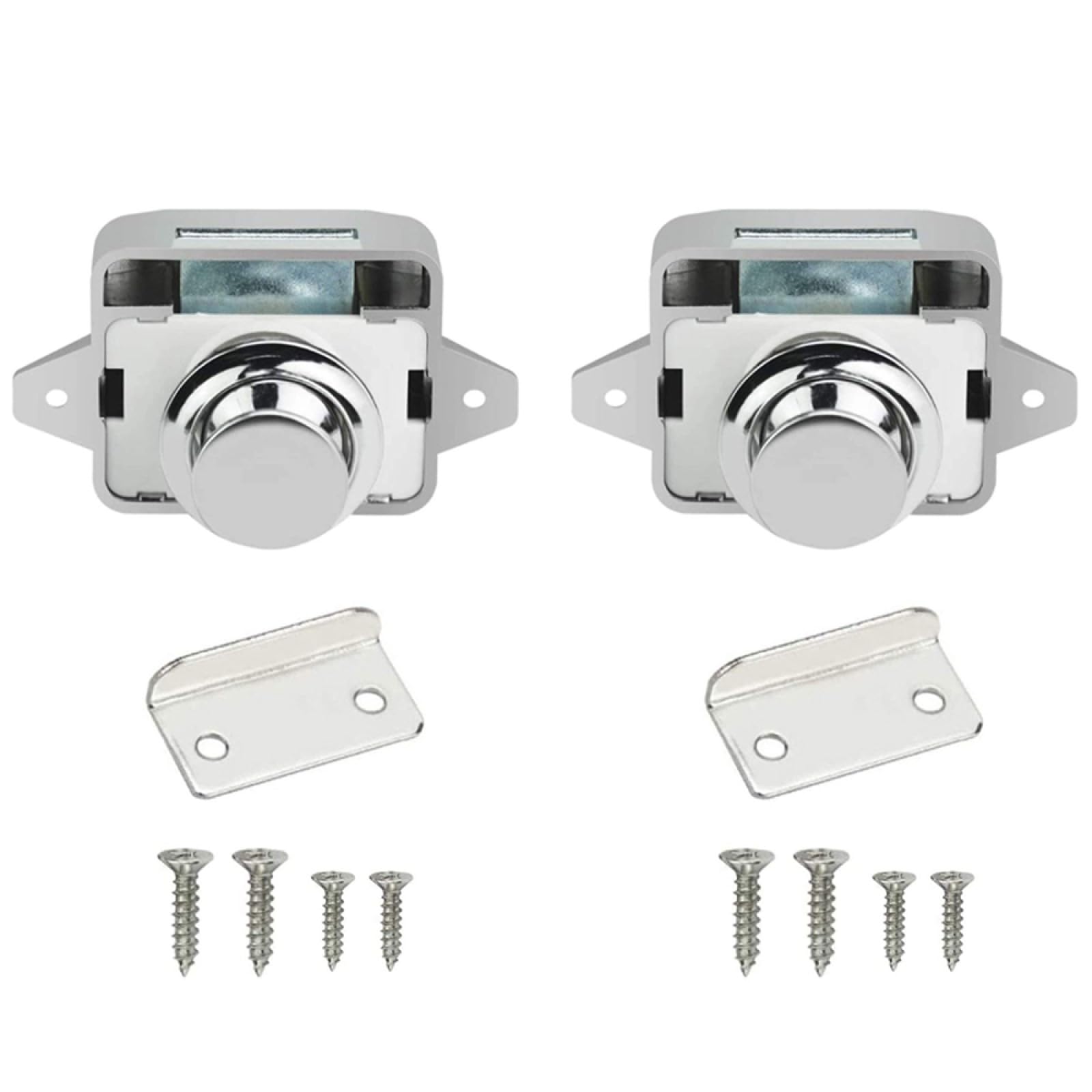 2PCS Push Button Latch Catch Drawer Replacement Keyless Door Lock Cupboard Door Motorhome Caravan Cabinet Knob Zinc Alloy Pop Up for 15-18mm Thickness Cabinet Boat Horsebox Camper Van RV Silver