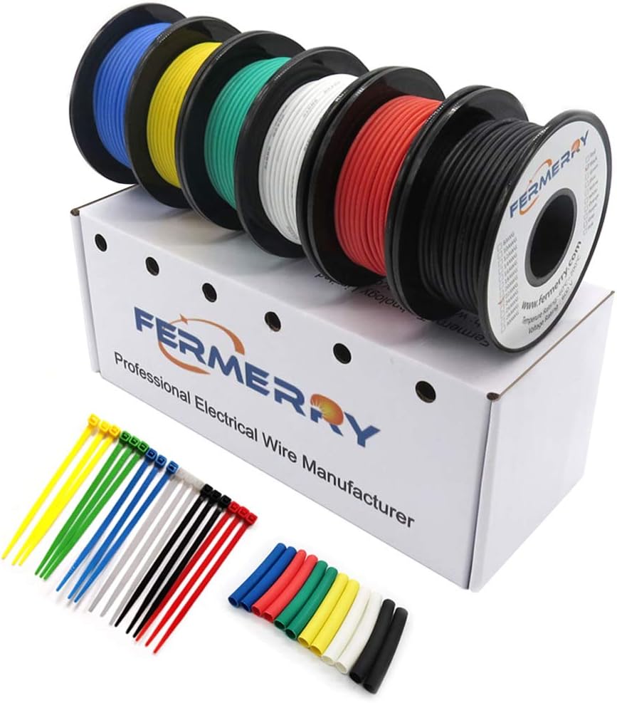 Fermerry 28 AWG Silicone Stranded Wire 0.08mm² 600ft multi color 6 colors