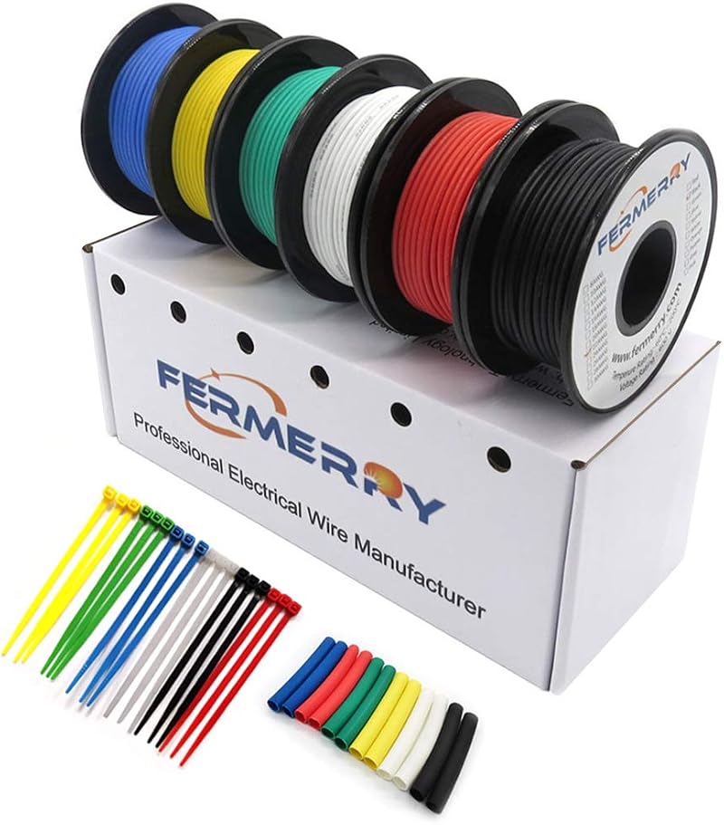 Fermerry 28 AWG Silicone Stranded Wire 0.08mm² 600ft multi color 6 colors
