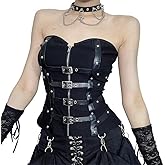 Botenwall Women's Gothic Buckle Punk Tank Top Grunge Strapless Goth Crop Tube Tops