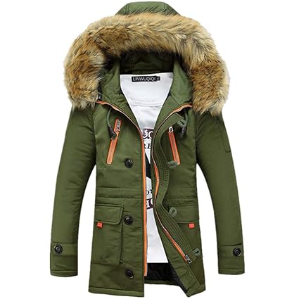 Newbestyle Winter Baumwolle Herren Wintermantel mit Pelzkragen Winddichte Kapuzenjacke Outdoorjacke Winterjacke Pilotenjacke 