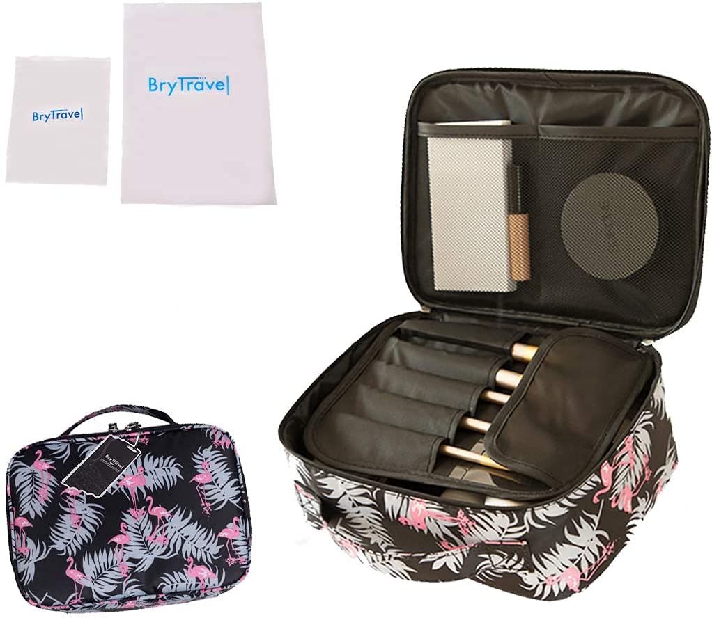 BryTravel Foldable Toiletry Bag with Hook, Upgraded Travel Make-Up Bag, Large Capacity Waterproof Cosmetic Bag Organizer, for Travel, Travel, Gym, Camping, Black Flamingo, M