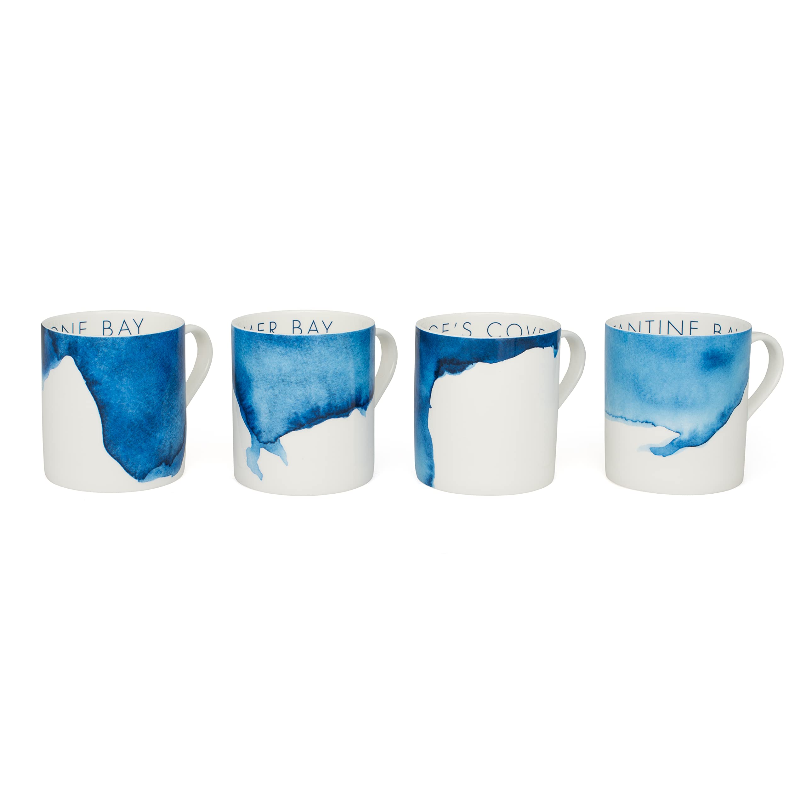 Rick Stein Coves of Cornwall - 4 Piece Bone China Mug Set - Perfect for Coffee, Tea and Other hot Drinks Featuring Beautiful Designs Inspired by The Land and Seascape of Cornwall