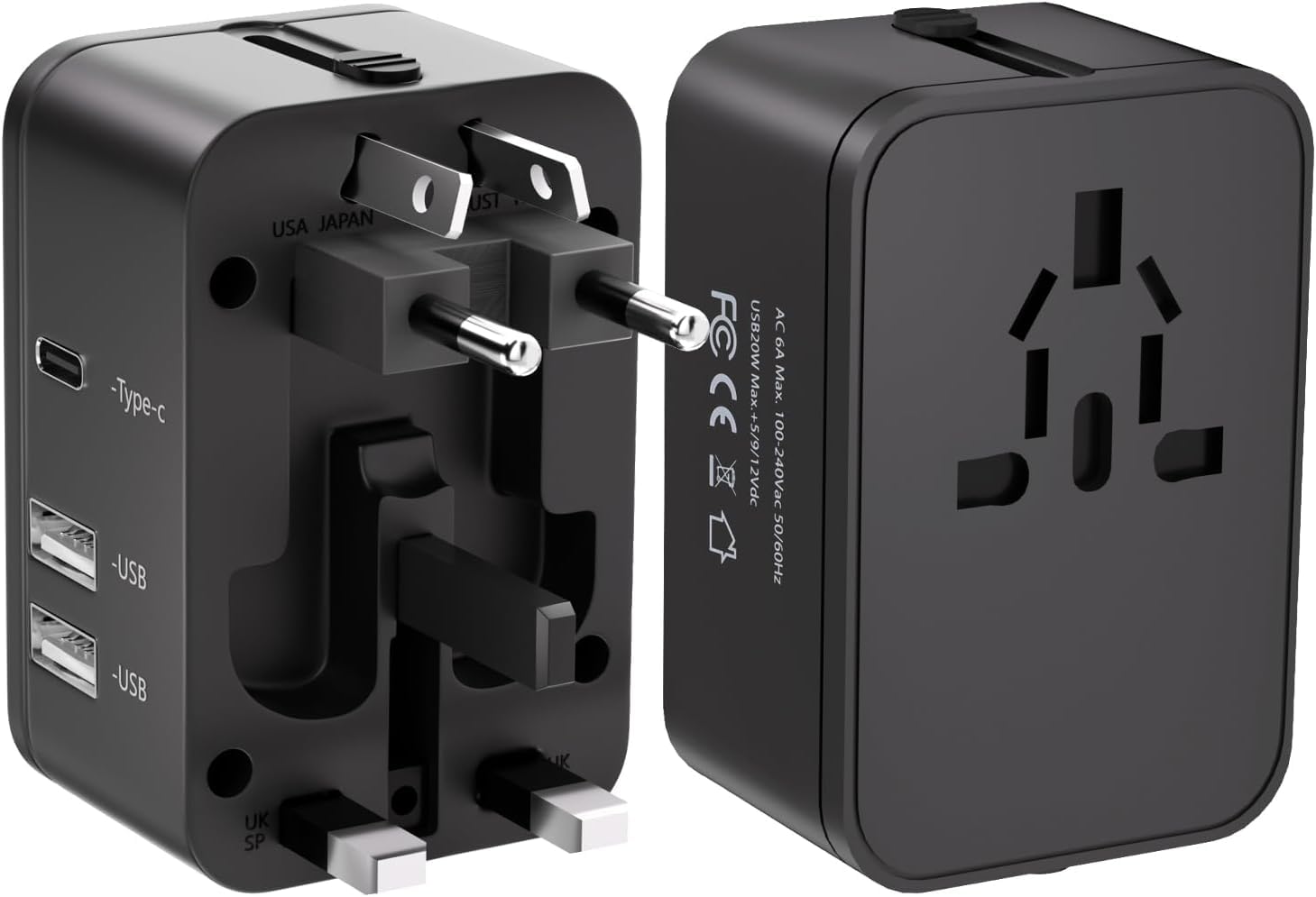 Travel Plug Adapter with 2 USB A+1 USB C,Universal All in One Worldwide ...
