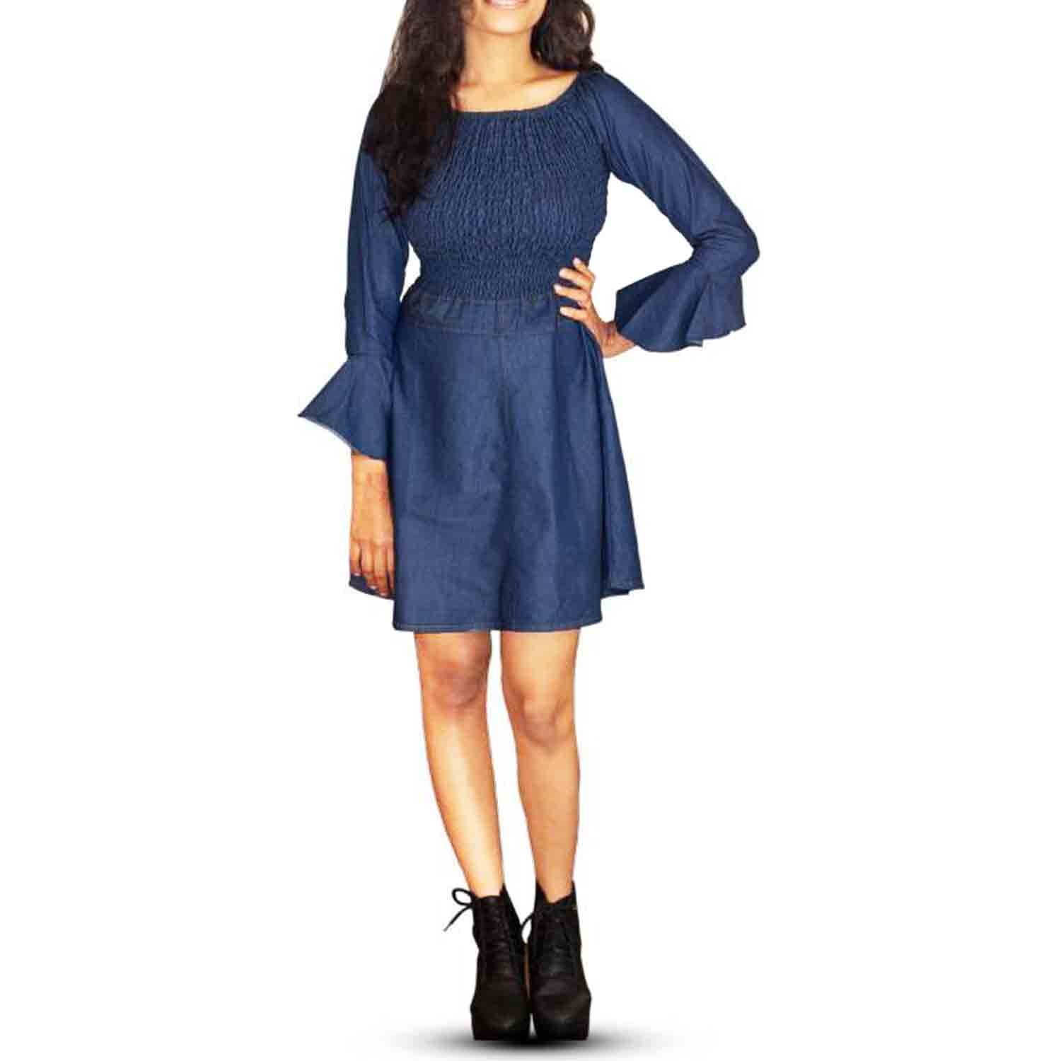 c.cozami women's solid casual denim light blue/dark blue dress