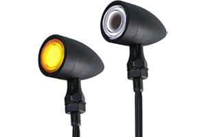 BOSYCY Motorcycle Bullet Turn Signals LED Front Lights 2 PCS, Vintage 40 LEDs Switchback White Amber Light for Running Turn Blinkers Universal Fit Chopper Bobber-Black