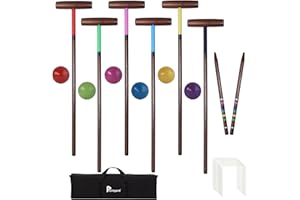 Pointyard 32’’ Six Player Croquet Set, Regulation [Antique Finish] Croquet Set with Wooden Mallets/Colored Ball/Wickets/Stakes for Adults/Teenagers/Family-Perfect for Lawn/Backyard Game/Park