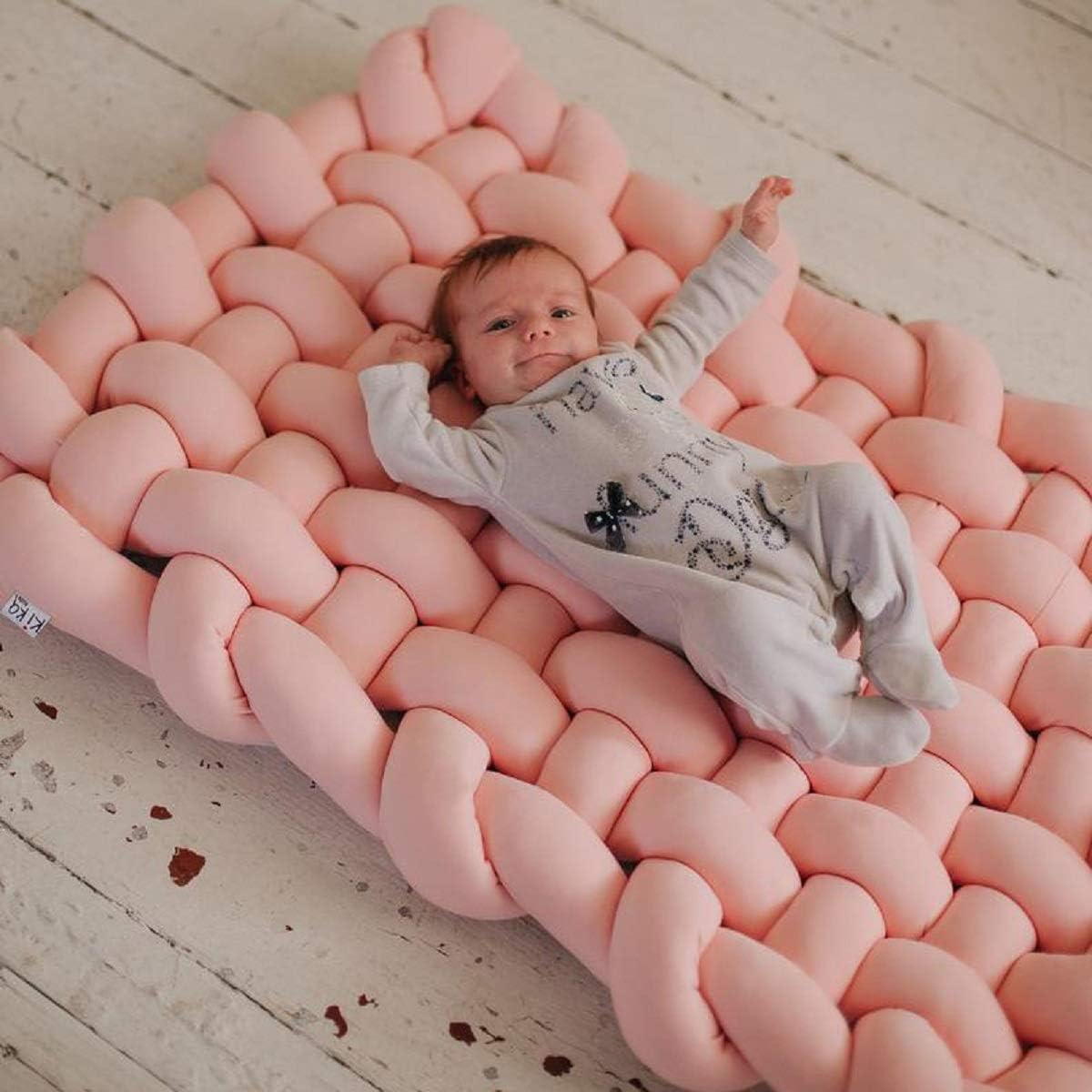 Baby Knot Plush Sleeping Mat, Handmade Soft Cotton Square Play Mat Nursery Rug, Nursery Decor Floor Pillow Activity Mat for Kids Room Rug Watermelon red 24" 40".