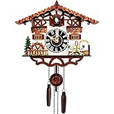 JOONIEHOUSE Traditional Black Forest Cuckoo Clock Wood Wall Clock - Natural Bird Voice Or Cuckoo Call, Coo Coo Clock for Wall Art Home Living Room Kitchen Office Decoration (Chalets-1)