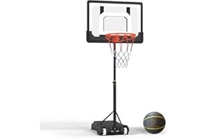 Danrelax Pool Basketball Hoop, Height Adjustable 3.9" to 6.9", Black PE Frame, Water Base, Includes Air Pump, 8-Inch Rubber Ball, Indoor & Outdoor Use