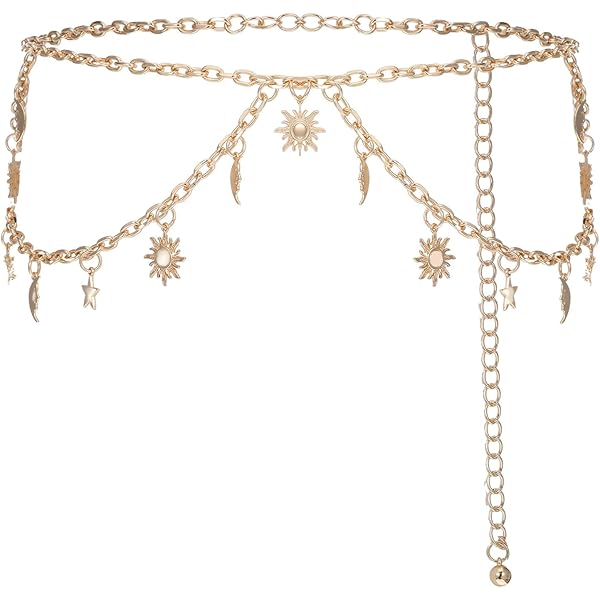 Amazon.com: Chain Belts for Women Fashion Plus Size Waist Chain Belt Gold  Silver Waist Belt Belly Chain Waist Belt Body Chain for Dress (Gold Sun, 37  inch) : Clothing, Shoes & Jewelry