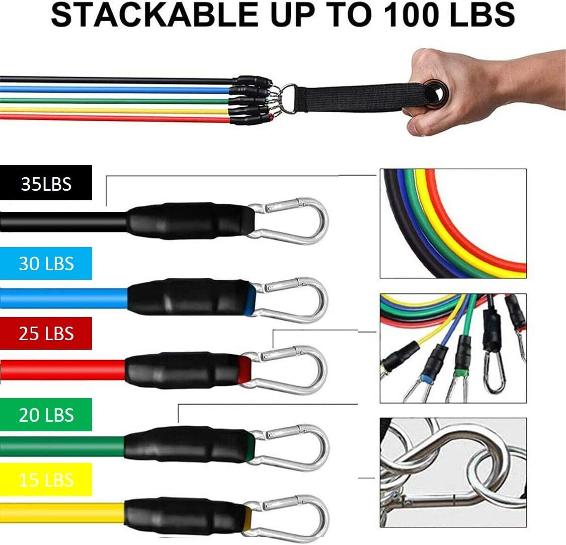 SturdyFoot 11 Piece Set Resistance Bands Workout Exercise, Pull Rope Yoga Fitness, 5 Fitness Tubes, Complete Home Gym Fitness - Image 3