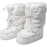 ZHENAIYISHENG Faux Fur Boots for Women - Fuzzy Fluffy Furry Water Resistant Snow Boots for Women - Anti-Slip with Cotton Sponge Lined and TPR Rubber Sole Black White Fur Boots
