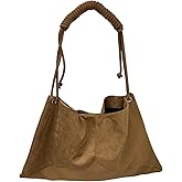 Women's Suede Hobo Bag, Large Capacity Shoulder Tote Purse with Braided Handle for Daily Use
