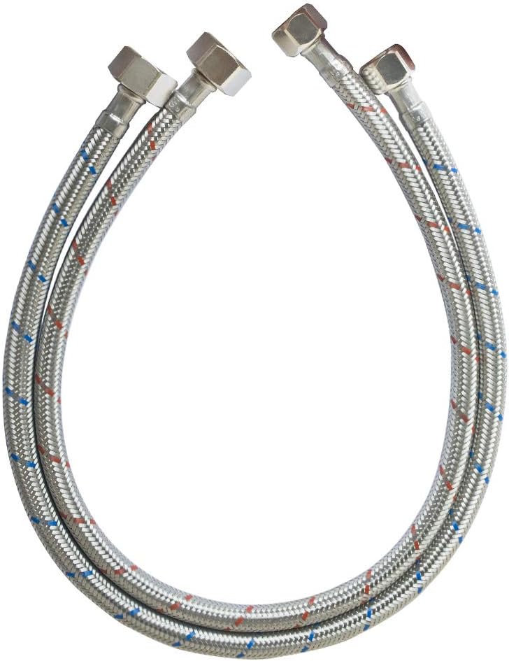 VESLA HOME 24-Inch Long Water Supply Hose Stainless Steel Faucet Connector 2 Pcs(1 pair) 9/16" Female Compression Thread x 1/2" I.P. Female Straight Thread