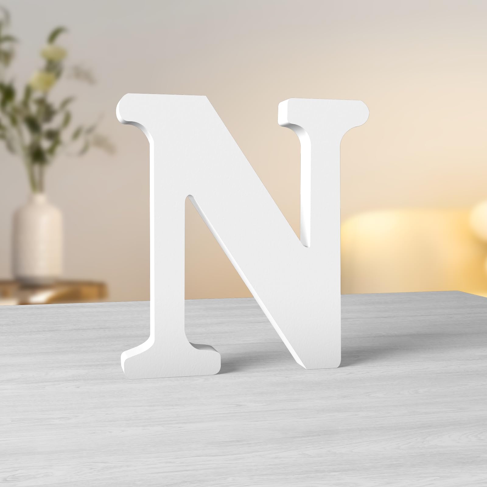 Aruatu 6 Inch White Wood Letters Unfinished Wood Letters for Wall Decor Decorative Standing Letters Slices Sign Board Decoration for Craft Home Party Projects (N)