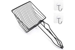 QUALIALL Metal Cat Litter Scoop, Fast Kitty Box Pooper Scooper with Holder, Deep Large Shovel, Upgraded with Flat Head and a Comfy Thumb Hole in Long Handle