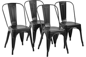 Ruesleag Metal Dining Chair Set of 4 Kitchen Patio Chairs Indoor&Outdoor 18In Seat Height Stackable Stools w/Backrest Space-S